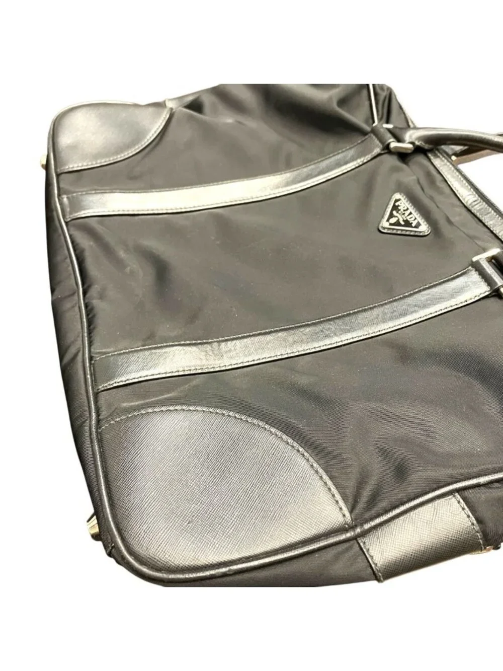 Prada Triangle Logo Briefcase Business Leather Nylon